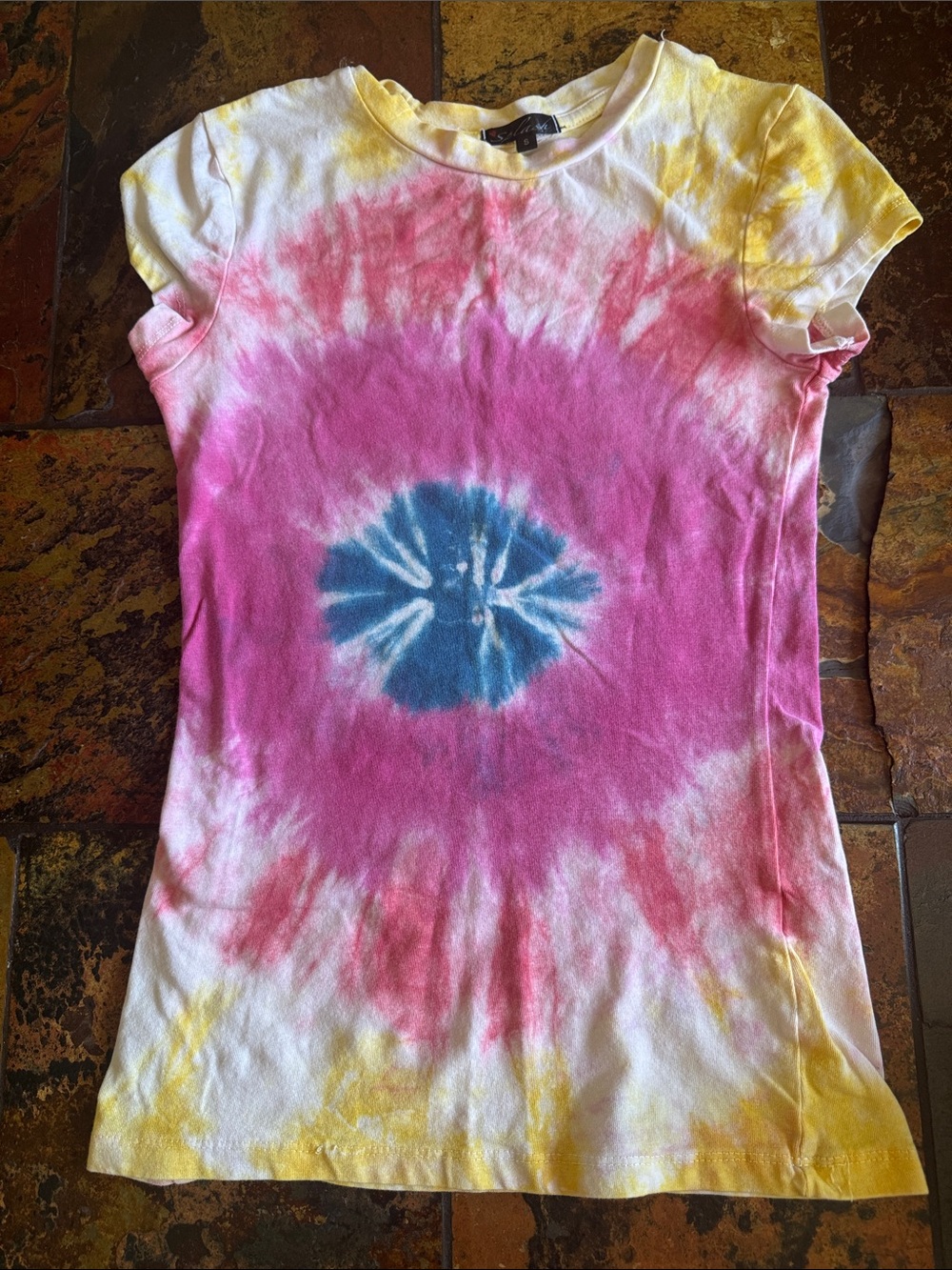 Tie-Dye Short Sleeve Women's Tee in Pink, Blue & Yellow
